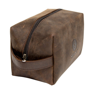 BROWN LEATHER TOILETRY BAG